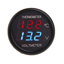 Digital Voltmeter - Thermometer, for car, red - blue display, cigarette / lighter socket connection